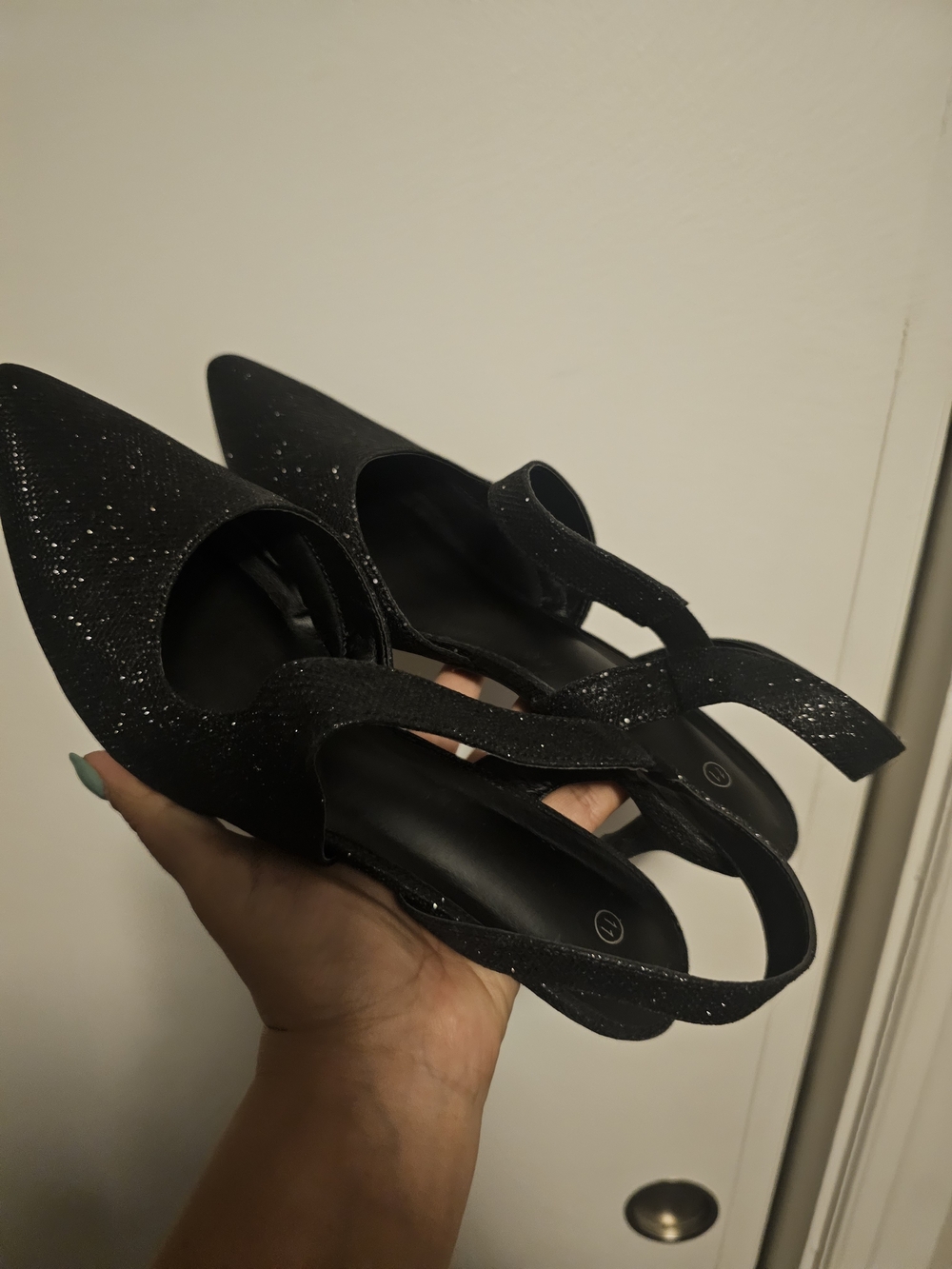 Women's Black Glitter Slingback Pointed Heel